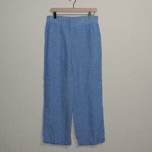 Lilly Pulitzer Beach Pants Sz M Blue Linen Straight Leg Pull On w/ Back Pockets
